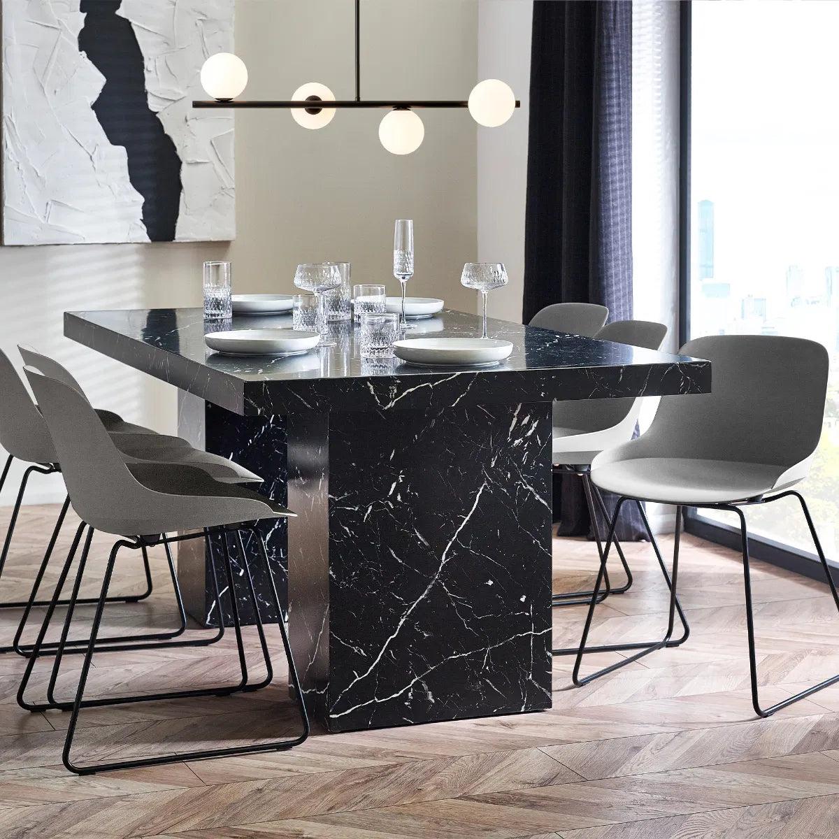 Kiso Black Marble Effect Rectangle Dining Table | 6-8 Seater